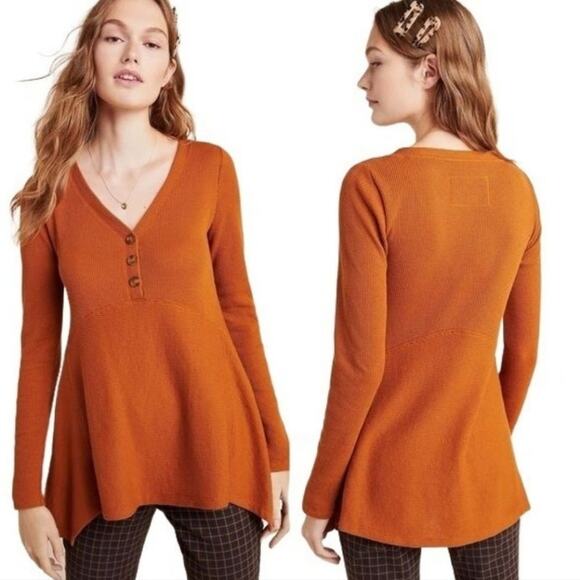 Anthropologie Tops - Anthropologie Maeve Eliza Waffle-knit Henley Top Rust Size MP boho fairy